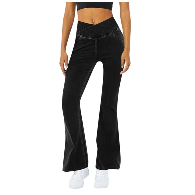 TTFIFENG Women's High Waist Flare Jeans - Stretch Bootcut Bell Bottom Denim Pants In Black (Size 8)