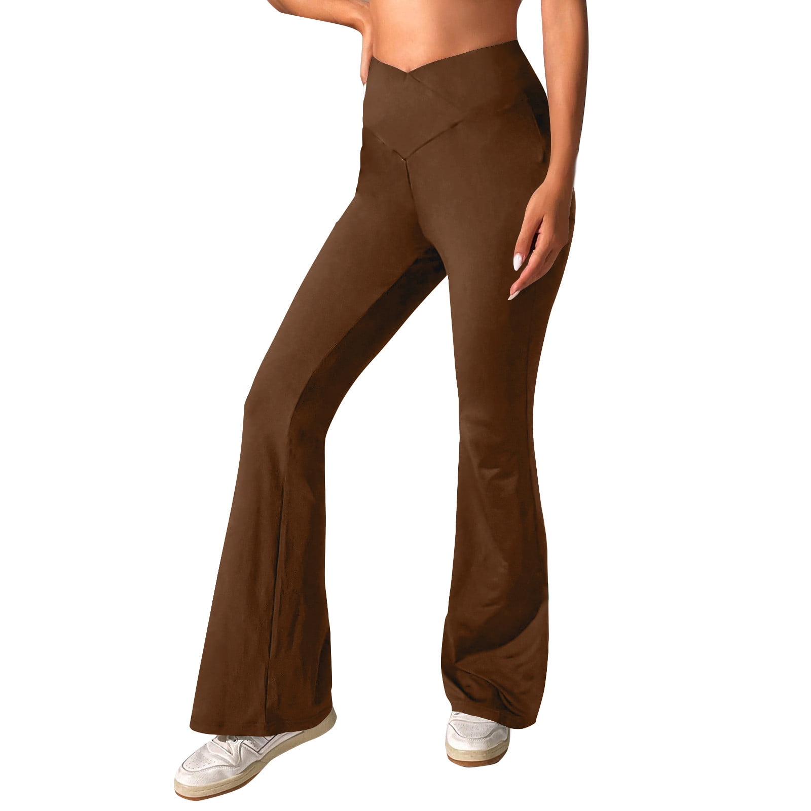 Mlqidk Womens Bootcut Yoga Pants Leggings High Waisted Tummy Control Yoga Flare  Pants Brown M 
