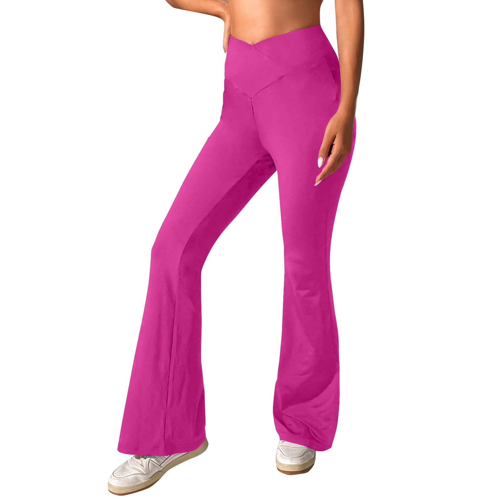 Mlqidk Womens Bootcut Yoga Pants Leggings High Waisted Tummy Control Yoga  Flare Pants Hot Pink XL