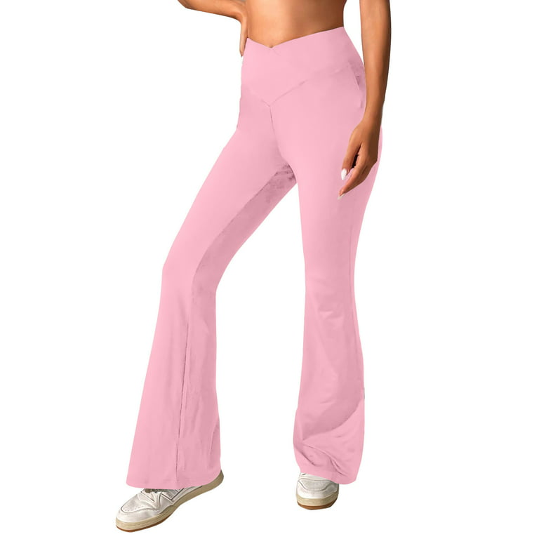 Mlqidk Womens Bootcut Yoga Pants Leggings High Waisted Tummy Control Yoga  Flare Pants Pink XL 