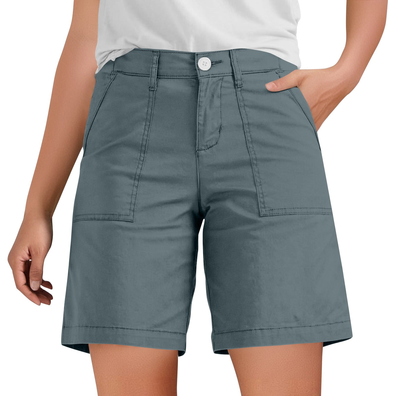 Womens Middle Rise Stretchy Denim Shorts Knee Length Curvy Bermuda Stretch Short Jeans