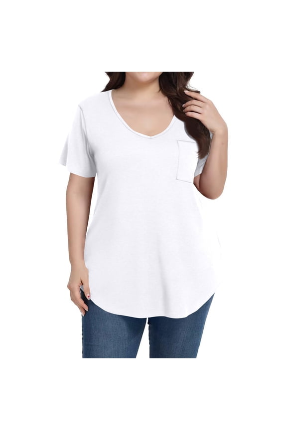 Womens Plus Size Tops 4x-5x Summer Short Sleeve T Shirts Solid Color Blouses Crew Neck Tunic Dressy Casual Trendy Tunics White 4XL