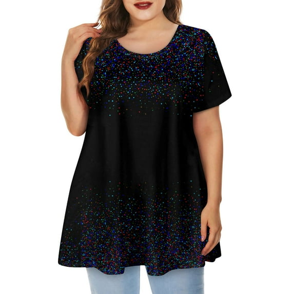 Mlqidk Womens Plus Size Tops 4x-5x Women Dressy Blouses Crew Neck Plus Size Tunic Tops Short Sleeves Ethnic Floral Print Casual Tunics Women Loose Fit Clothes Dark Purple 4XL