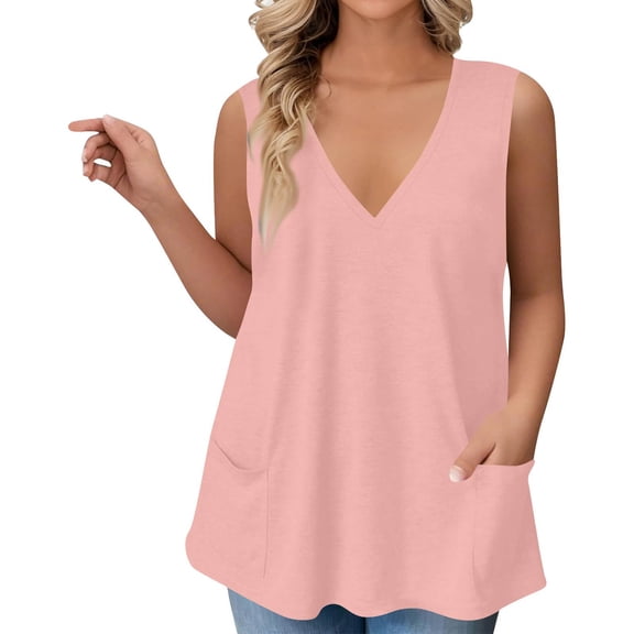 Mlqidk Womens Plus Size Tops Sleeveless Summer Tank Shirts Graphic T-Shirt Deep V Neck Tunic Dressy Casual Tunic Tops Pink 3XL