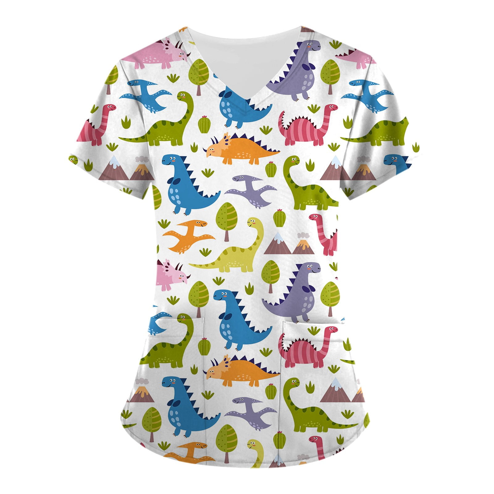 Mlqidk Womens Printed Scrub Tops, Dinosaur Printed Nurse Uniforms Short