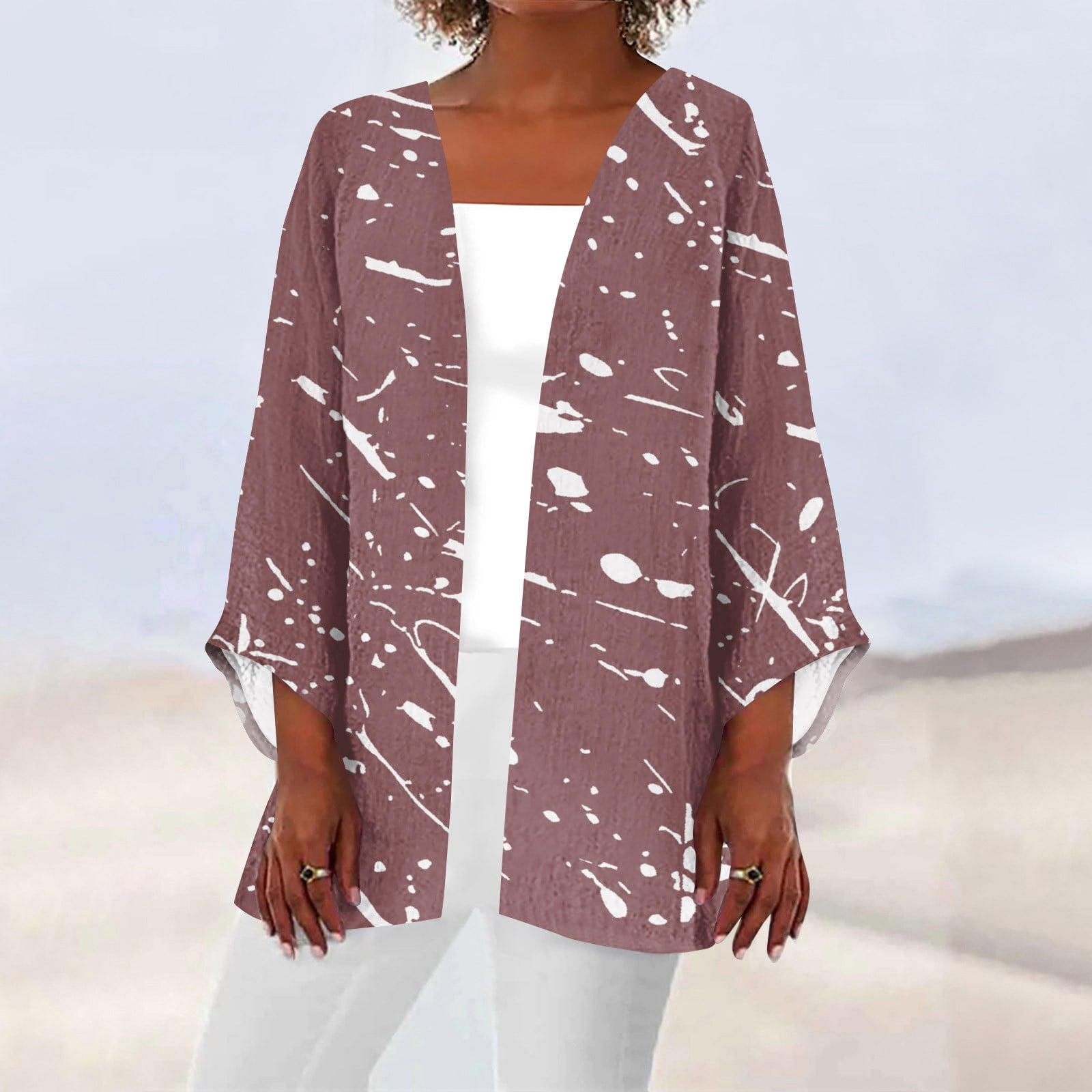 Mlqidk Womens Shrugs 3/4 Sleeve Kimono Cardigans for Women Lightweight