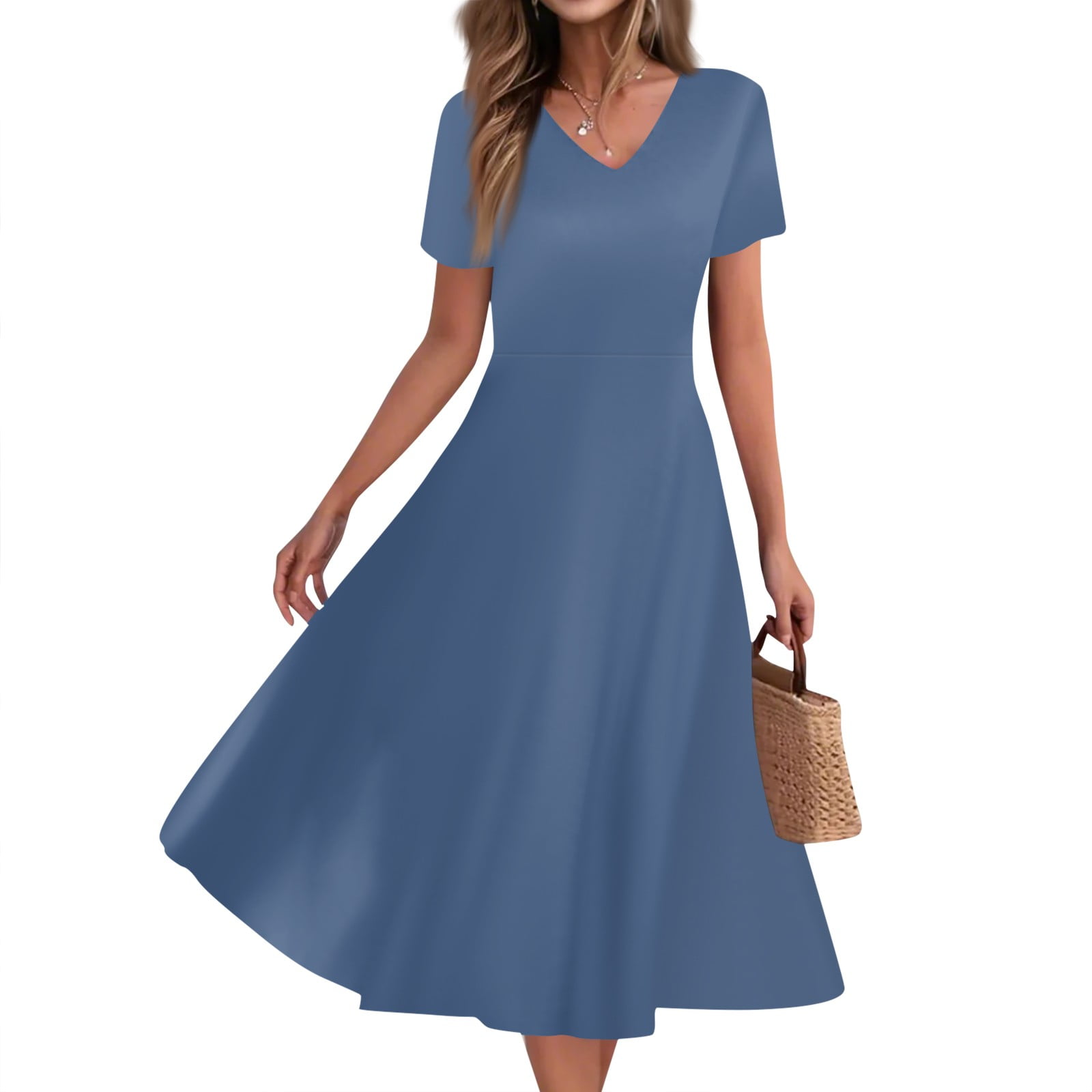 Party Mid Calf Dresses Generic Summer Dresses For Women Long V Neck Beach  Dress Elegant A