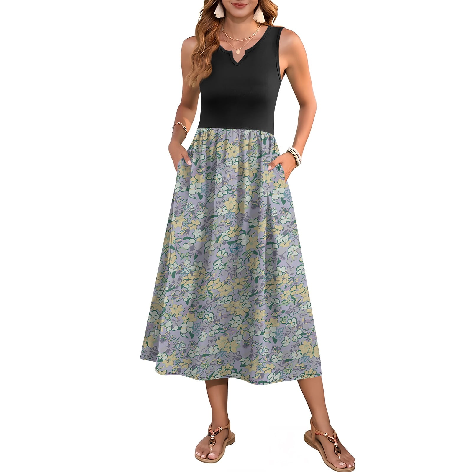 Top Femme Forever 21 Sans Manches, Col V, Taille élastique - Taille L, Multicolore, Occasion Très Bon état