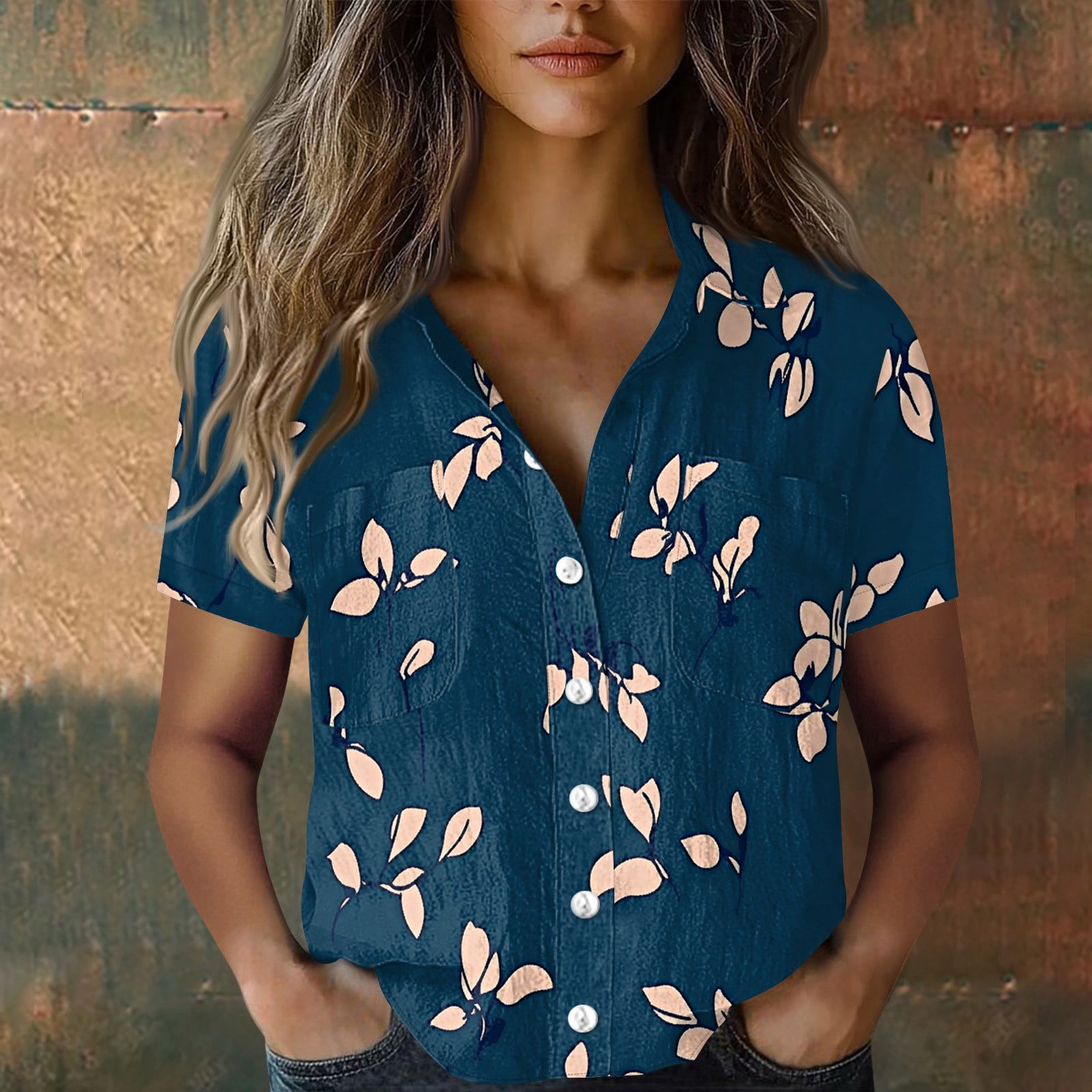 Mlqidk Womens Summer Tops Casual Button V Neck Short Sleeve Tops Summer ...