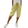 thumbnail image 1 of Mlqidk Yellow Linen Capri Pants for Women Trendy Summer Bermuda Shorts Knee Length High Waisted Light Weight Pants Dressy Casual Linen Capris with Pockets Yellow L, 1 of 6