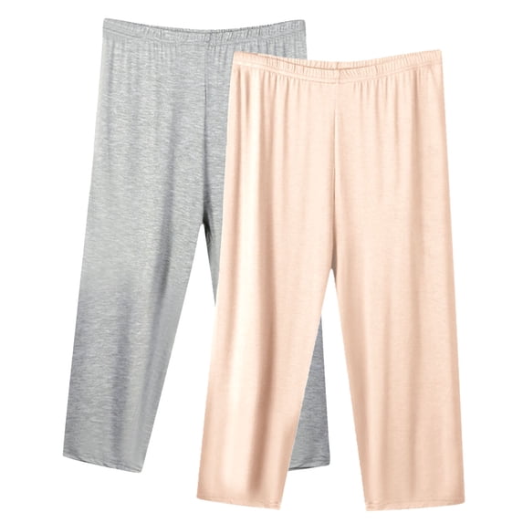 Mlzmgr 2 PC Plus Size Capri Pants for Women Loose Baggy Lightweight Loungewear Capris Solid Color X-5XL