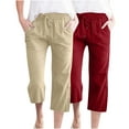 thumbnail image 1 of Mlzmgr 2PC Linen Capri Pants for Women Drawstring Elastic Waist Straight Leg Capris with Pockets Summer Trendy, 1 of 8