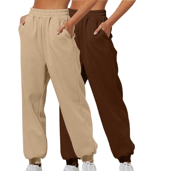 Mlzmgr 2PC Sweatpants for Women Elastic Waist Joggers with Pockets Fleece Sports Casual Running Outdoor Trousers