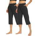 thumbnail image 1 of Mlzmgr 2PC Womens Capri Pants High Waist Casual Yoga Pants Solid Color Casual Stretchy Straight Leg Capris with Pockets, 1 of 6
