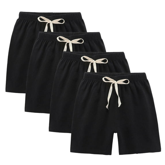 Mlzmgr 4 PC Cotton Linen Shorts for Kids Drawstring Elastic Waisted Loose Fitted Casual Sports Shorts