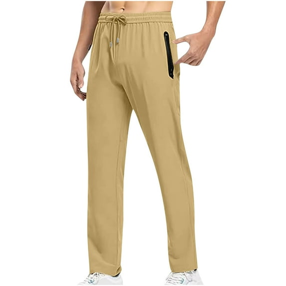 Mlzmgr Athletic Men's Pants Straight Leg Elastic Waist Gym Pants with Zipper Pockets Quick Drying out Door Pants