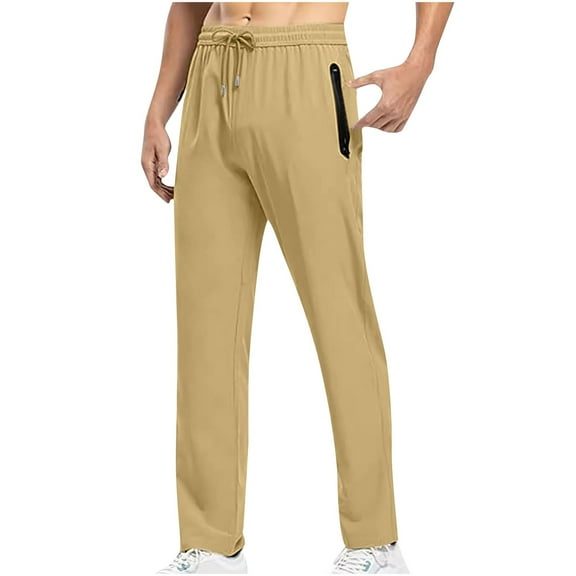 Mlzmgr Athletic Men's Pants Straight Leg Elastic Waist Gym Pants with Zipper Pockets Quick Drying out Door Pants