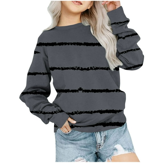 Mlzmgr Baby Girls Sweatshirts Winter Crewneck Long Sleeve Tops Kids Striped Pullover Clothes 1- 12 Years