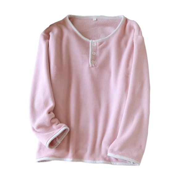Mlzmgr Blouses for Women Flannel Long Sleeve Fleece Warm Crewneck Sleep Wear Pajama Shirts for Women