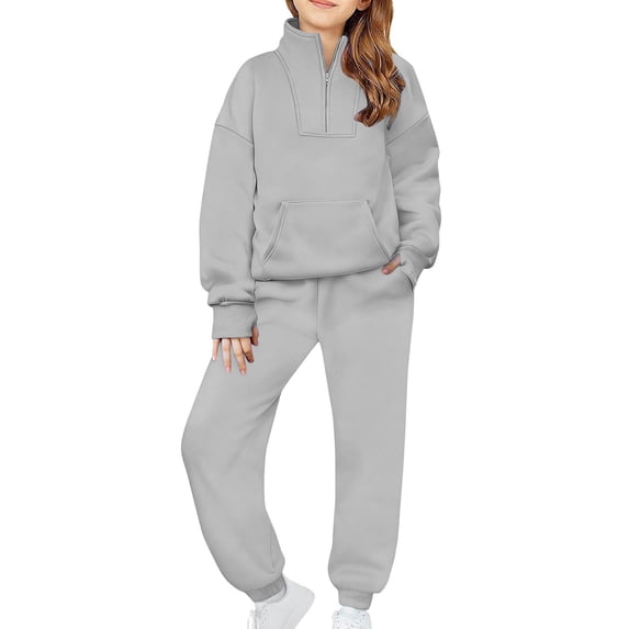 Mlzmgr Boys Girls Outfits 2 Piece Casual Athletic Sweatsuits Long Sleeve Zipper Stand Collar Sweatshirts Jogger Sweatpants with Pockets(11 Years,Gray)