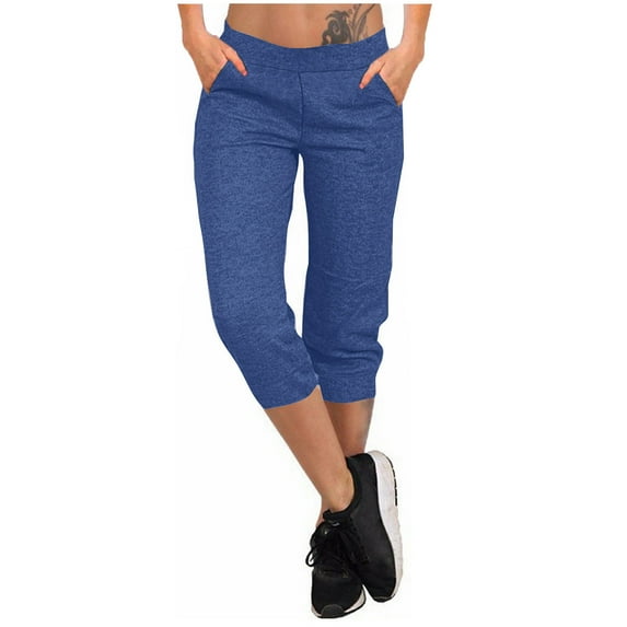 Mlzmgr Capri Pants for Women Cropped Pants Casual Loose Workout Trousers with Pockets Solid Color