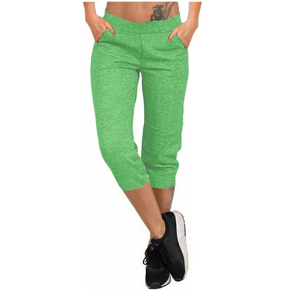 Mlzmgr Capri Pants for Women Cropped Pants Casual Loose Workout Trousers with Pockets Solid Color