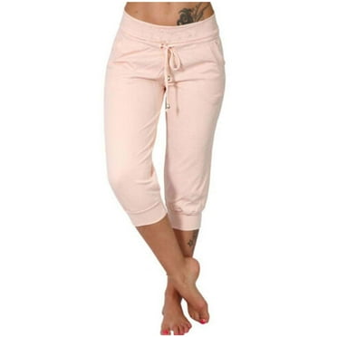 Mlzmgr Capri Pants for Women Drawstring Cropped Pants Casual Comfy Solid Color Joggers with Pockets