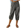 thumbnail image 1 of Mlzmgr Capri Pants for Women Drawstring Elastic Waist Loose Fit Button Hem Casual Lightweight Summer Capris with Pockets, 1 of 6