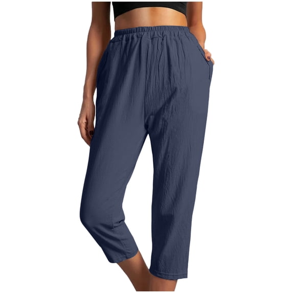 Mlzmgr Capri Pants for Women Elastic High Waist Straight Leg Capris Solid Color Casual Comfy Pants with Pockets