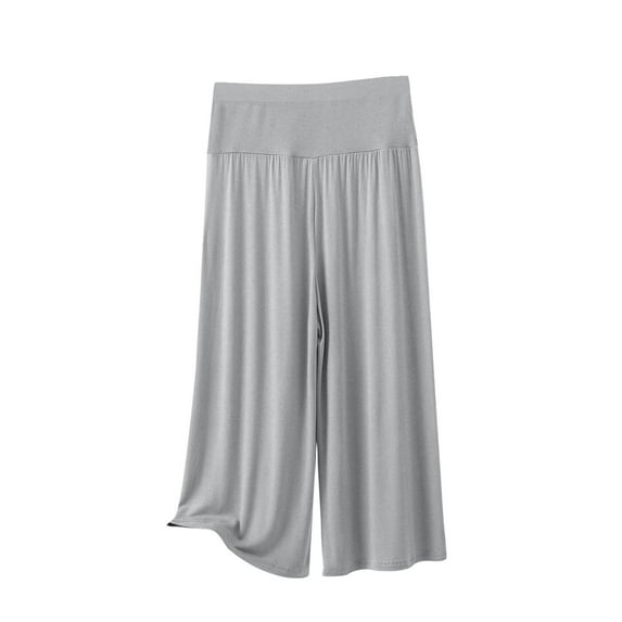 Mlzmgr Capri Pants for Women Elastic Waist Wide Leg Flowy Capris Loose Comfy Homewear Capri Pants