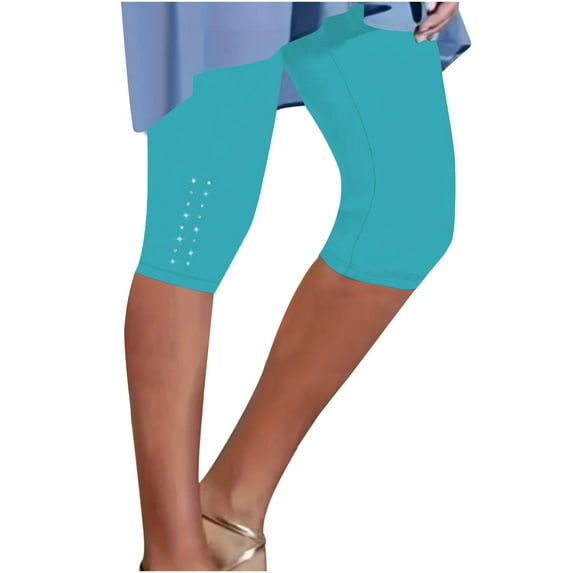 Mlzmgr Capri Pants for Women Yoga Leggings High Waist Shorts with Pockets Gym Yoga Casual Short Pants Solid Color