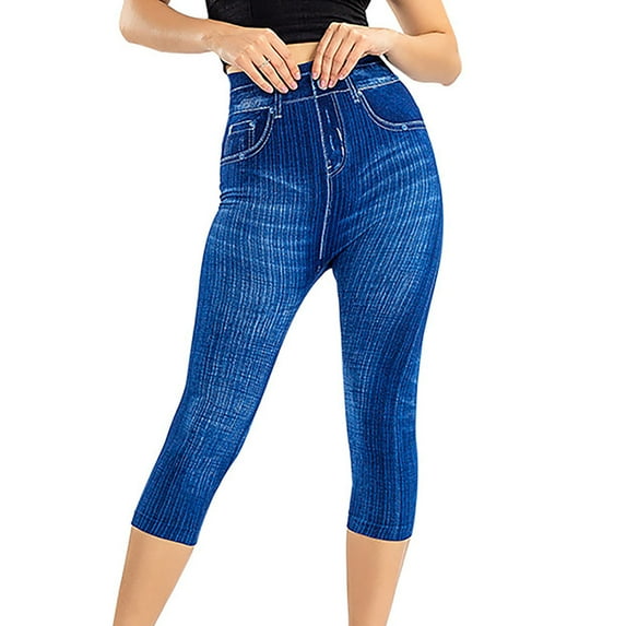 Mlzmgr Capris for Women Jean Leggings for Women Spandex Leastic Waist Slim Fitted Women's Capris Summer Trendy