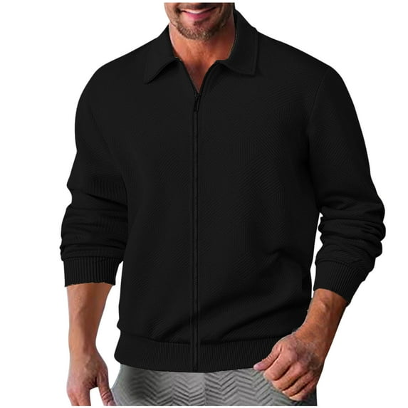 Mlzmgr Cardigans for Men Full Zip Collared Neck Long Sleeve Mens Business Casual Work Shirts Solid Color