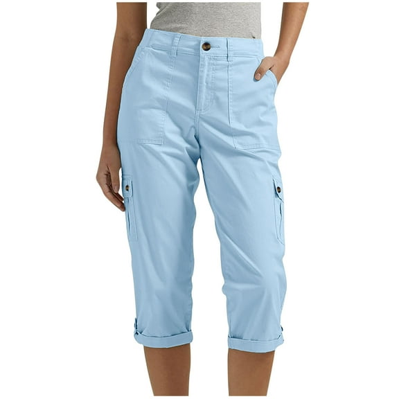 Mlzmgr Cargo Capri Pants for Women Slim Fitted Capris with Pockets Summer Casual Going out Women's Pants
