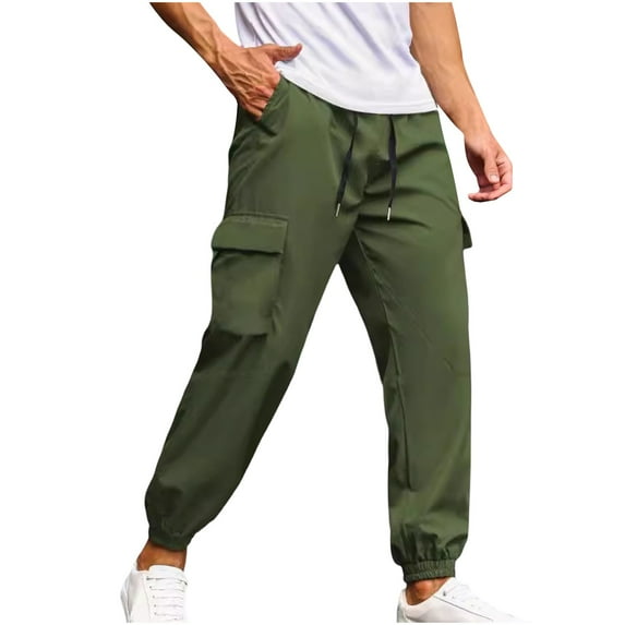 Mlzmgr Cargo Pants for Men with Multi Pokcets Elastic Waist Drawstirng Sweatpants Outdoor Workout Hiking Pants