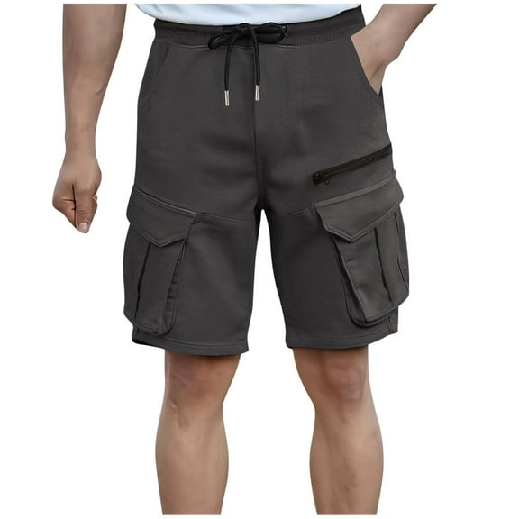 Mlzmgr Cargo Shorts for Men Elastic Waist Breathable Cotton Shorts Mens Outdoor Hiking Short Pants