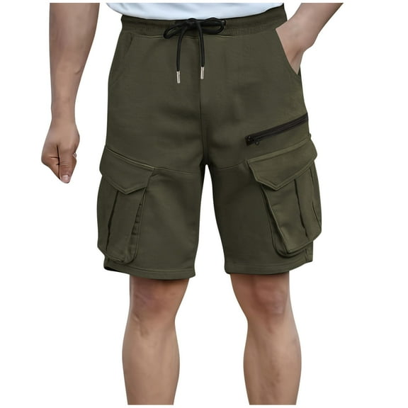 Mlzmgr Cargo Shorts for Men Elastic Waist Breathable Cotton Shorts Mens Outdoor Hiking Short Pants