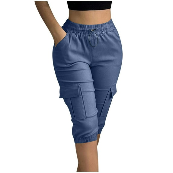 Mlzmgr Cargo Shorts for Women with Multi Pockets Elastic Waist Knee Length Joggers Summer Hiking Shorts