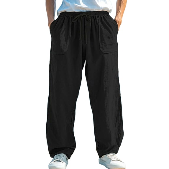 Mlzmgr Casual Pants for Men Loose Breathable Elastic Waist Drawstring Wide Leg Beach Pants with Pockets for Daily Wear(4X-Large)