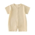thumbnail image 1 of Mlzmgr Children's Clothes Boys Girls Infant Rompers Short Sleeve Button down Crew Neck Toddler Romper Comfy Breathable Jumpsuit(1-2 Years,Yellow), 1 of 3