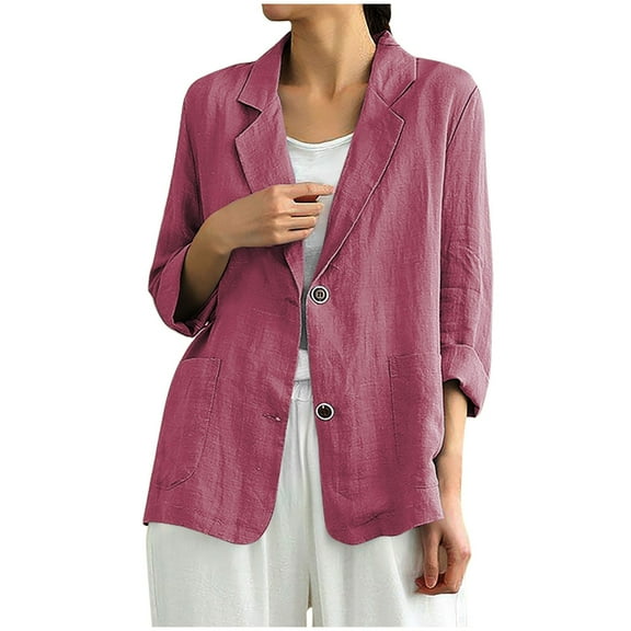 Mlzmgr Cotton Linen Jackets for Women Long Sleeve Open Front Dress Coats Business Casual Outerwears for Women