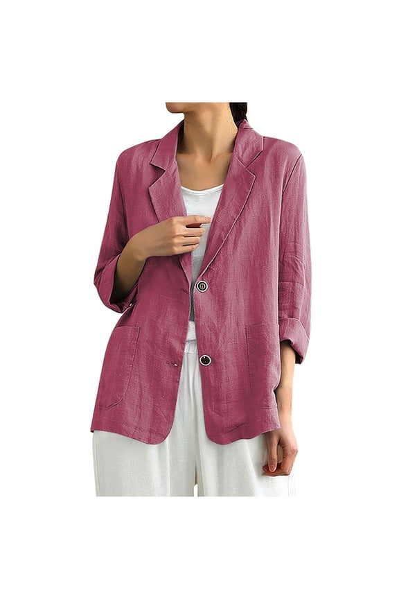 Cotton Linen Jackets for Women Long Sleeve Open Front Dress Coats Business Casual Outerwears for Women