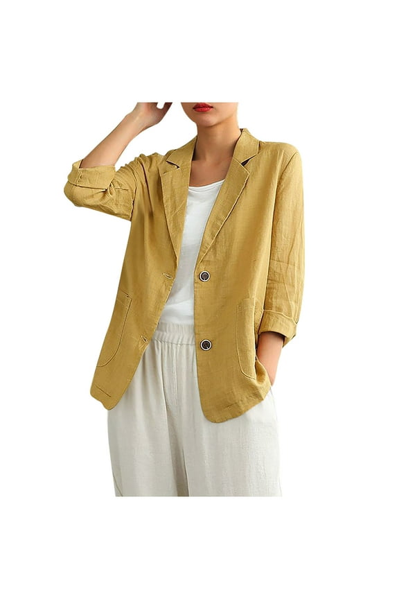 Cotton Linen Jackets for Women Long Sleeve Open Front Dress Coats Business Casual Outerwears for Women