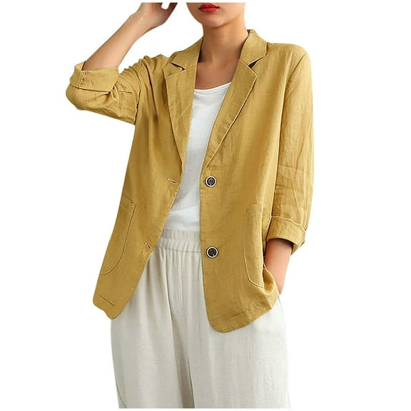 Mlzmgr Cotton Linen Jackets for Women Long Sleeve Open Front Dress Coats Business Casual Outerwears for Women