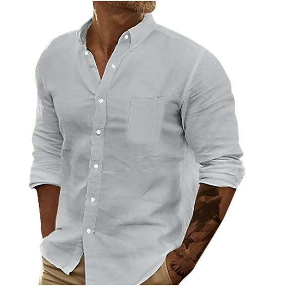 Mlzmgr Cotton Linen Long Sleeve Shirts for Men Button down Lightweight Summer Tops for Men with Pocket