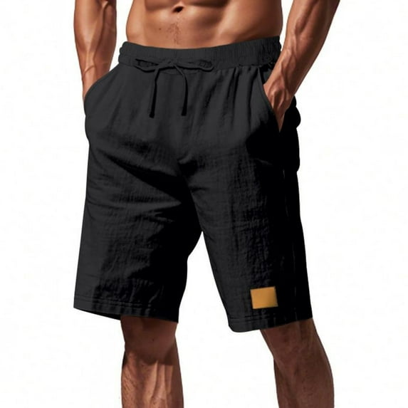 Mlzmgr Cotton Linen Mens Shorts with Pockets Drawstring Elastic Waist Shorts Summer Beach Workout Shorts