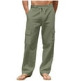 thumbnail image 1 of Mlzmgr Cotton Linen Pants for Men Loose Fitted Breathable Elastic Waist Vacation Beach Trousers Fall Trendy, 1 of 8