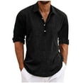 thumbnail image 1 of Mlzmgr Cotton Linen Shirts for Men Breathable 1/4 Button Long Sleeve Shirts Summer Trendy Men's Tops, 1 of 6