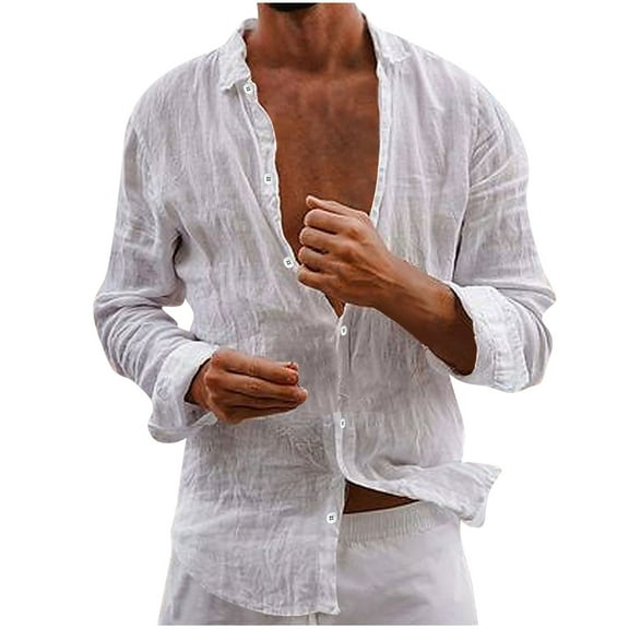 Mlzmgr Cotton Linen Shirts for Men Lightweight Long Sleeve Button down Mens Shirts Travel Beach Shirts