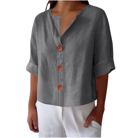 Mlzmgr Cotton Linen Shirts for Women Lightweight Collared Neck Button down Loose Fitted Shirts Womens Trendy